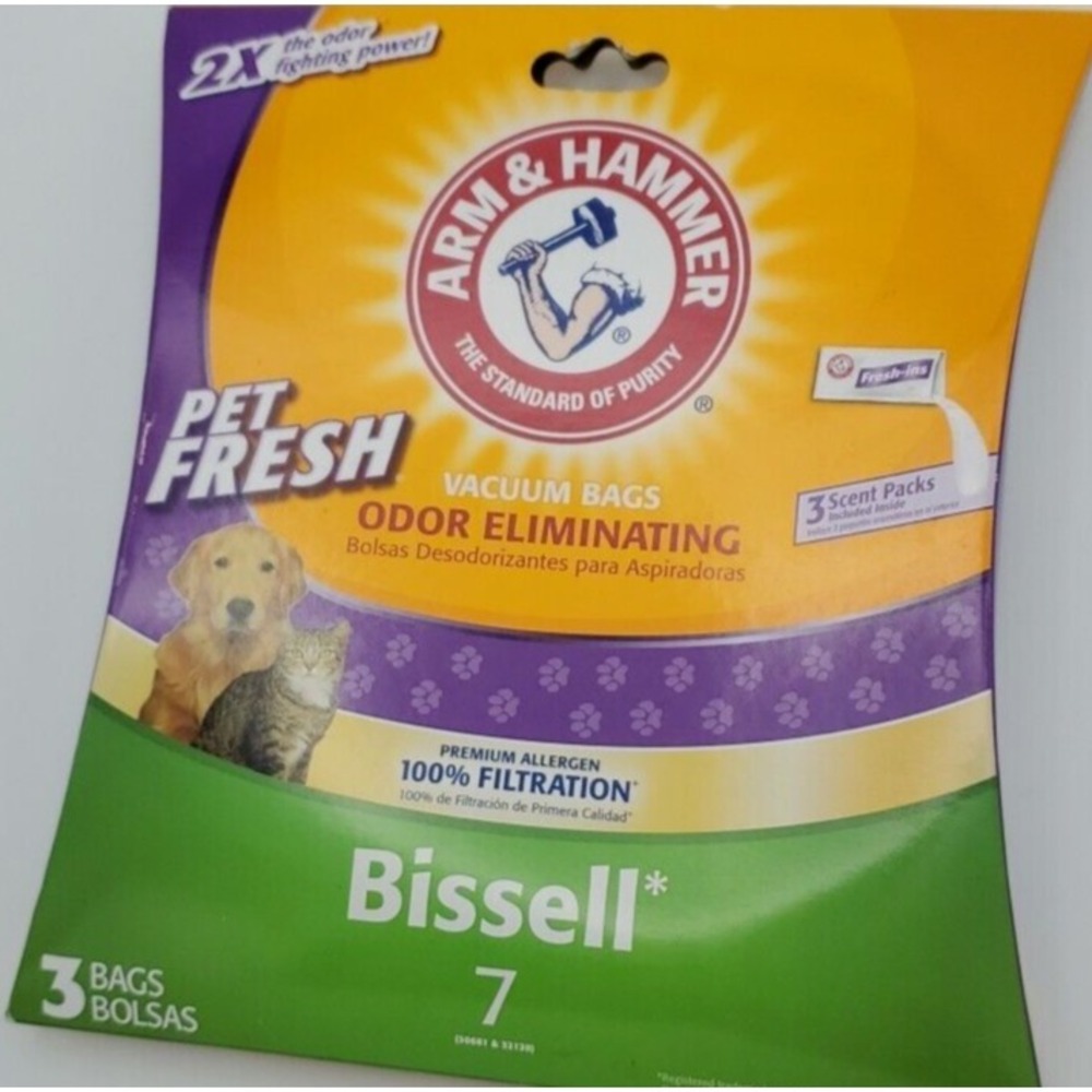 Bissell Arm Hammer Odor Fighting‎ Vacuum Bag 7 Pet Fresh 3 Pack 64677D bonus bag